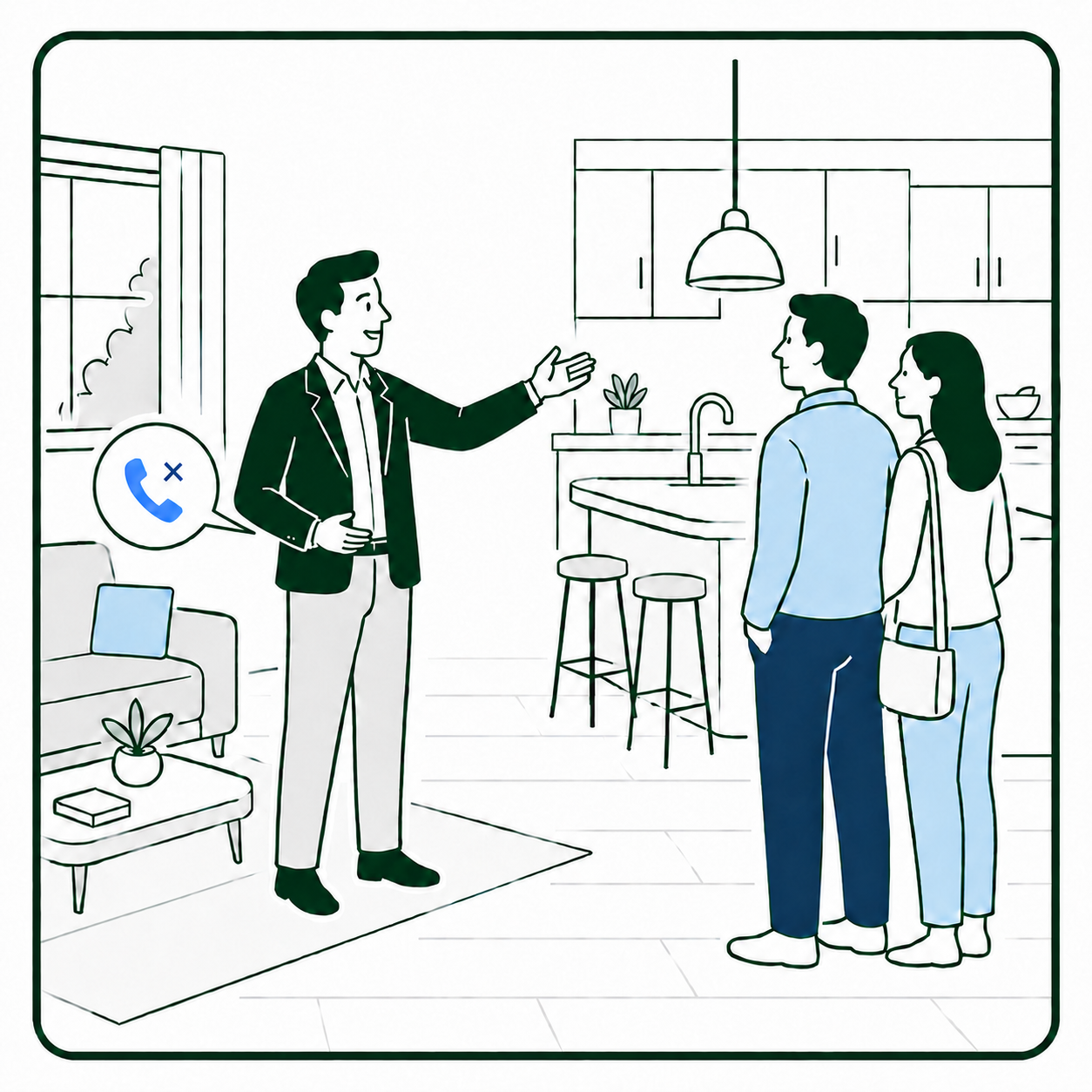 Realtor with clients at a showing, missing an incoming call